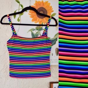 90s neon rainbow black striped baby tee swim crop top (M)